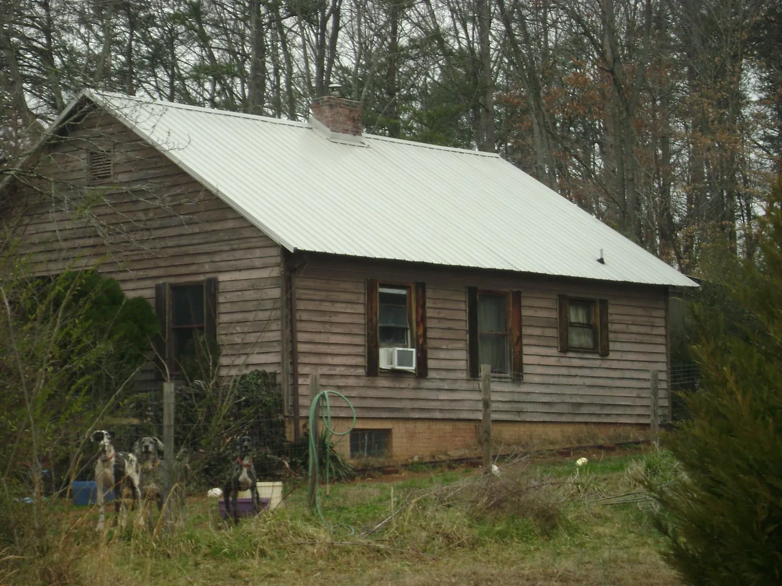 White metal roof on an old wood sided farmhouse, from a Metal Roof Installation job in Ghent